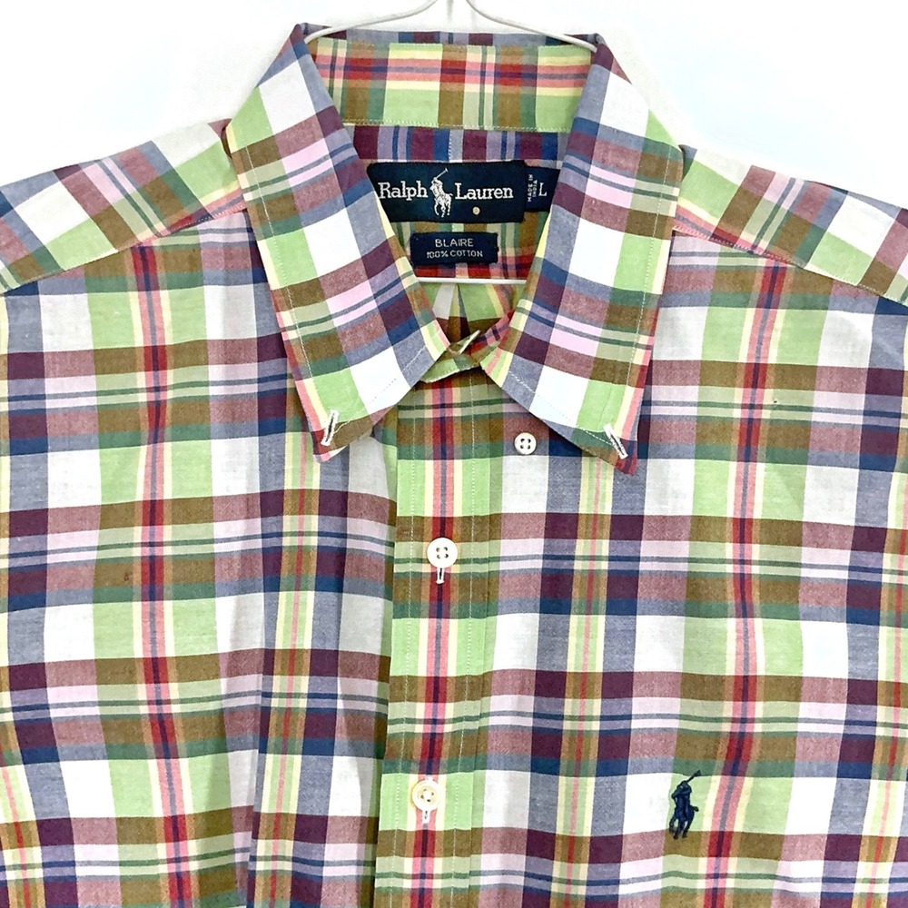 Polo Ralph Lauren Blaire Men's Large Plaid Button Down‎ Shirt Cotton Multi Color